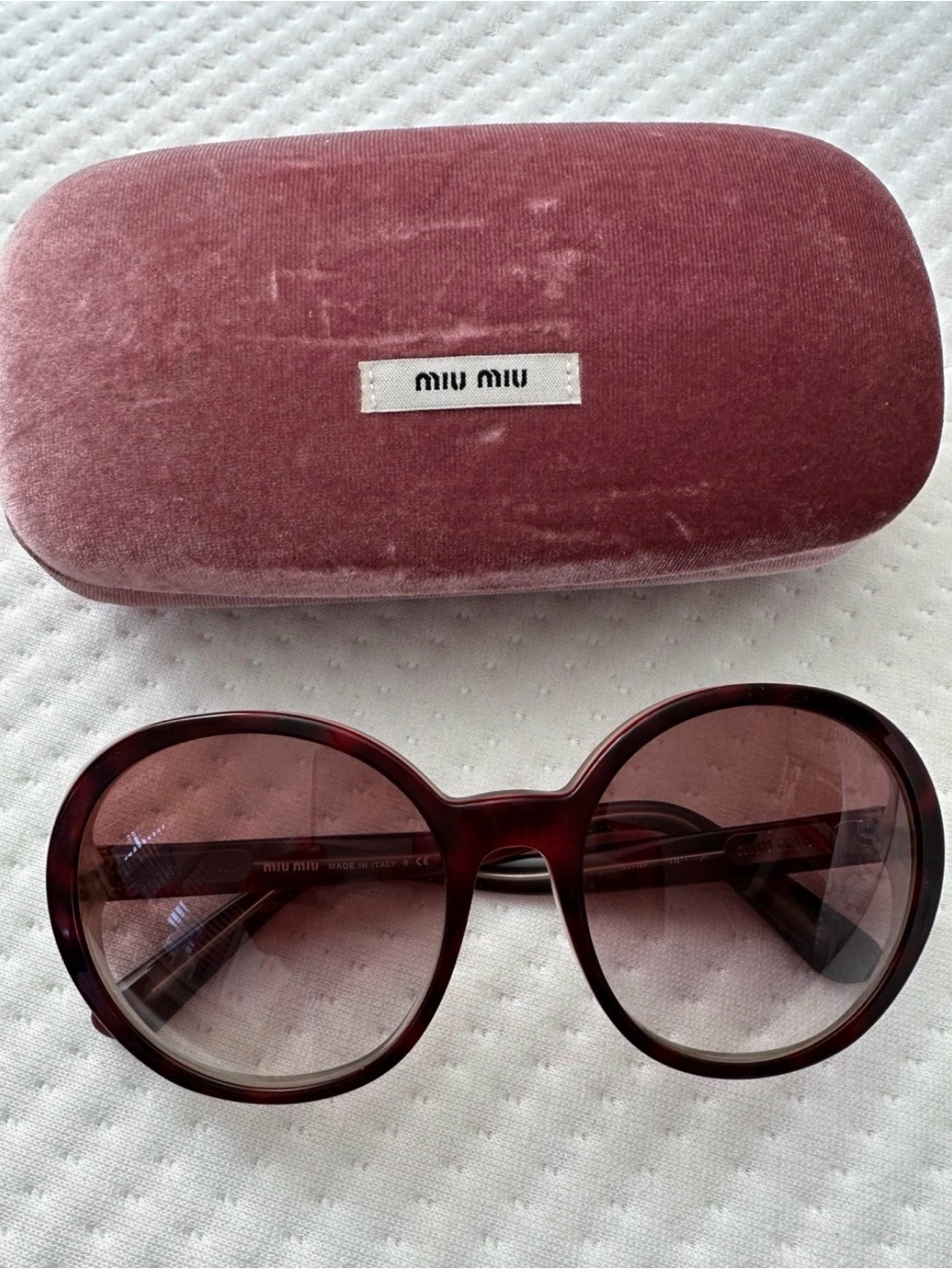 Miu Miu Burgundy Round Sunglasses With Matching Velvet Case
